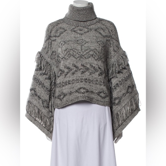 Rocky Barnes X 360 Cashmere Fringe Poncho Sweater - Picture 1 of 13